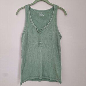 Aerie Sage Green Medium Snap Button Ribbed Tank Top